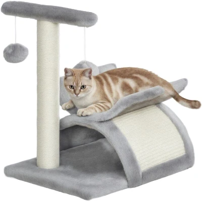 Image of PawHut Cat Tree, Tower for Kittens, Small Condo with Rotatable Top Bar, Sisal Scratching Post, Tunnel, Dangling Balls Grey
