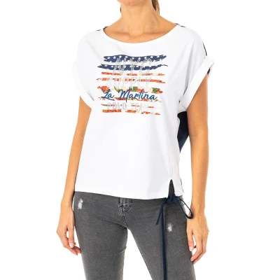 Image of La Martina Womenss Short Sleeve T shirt LWR308 White Cotton Size Small