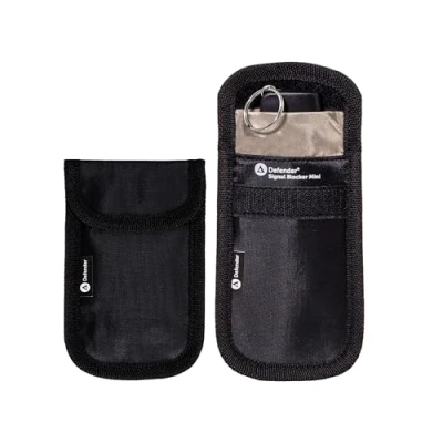 Image of Defender Signal Blocker Mini 2 Pack RFID Blocking Faraday Pouch Police Accredited Car Key Protection for Keyless Fobs Works with Remote Entry Keys
