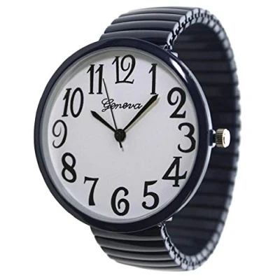 Image of Geneva Super Large Stretch Watch Clear Number Easy Read (Navy), Navy, S, Modern