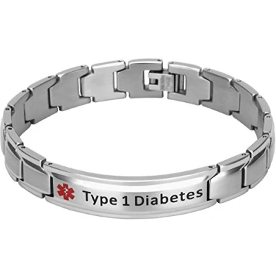 Image of Smarter LifeStyle Elegant Surgical Grade Steel Medical Alert ID Bracelet For Men and Women (Men&#039;s, Type 1 Diabetes)