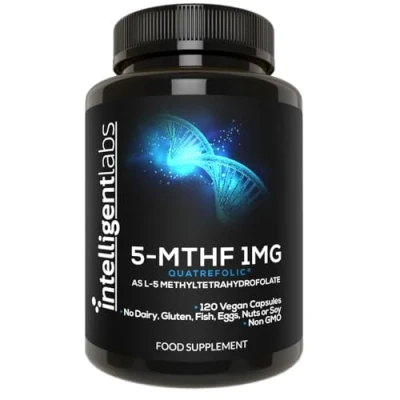 Image of 1MG L 5 MTHF by Intelligent Labs, 120 Capsules 4 Months Supply, Methylfolate Activated Folic Acid Supplement as Quatrefolic Acid, Folate