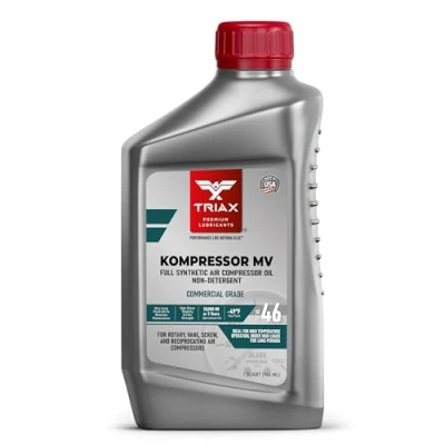 Image of TRIAX Kompressor MV ISO 46 Full Synthetic Air Compressor Oil Rotary Vane Screw Reciprocal Silent Compressors High Temp 20,000 Hour Life 1 quart/0.946 L