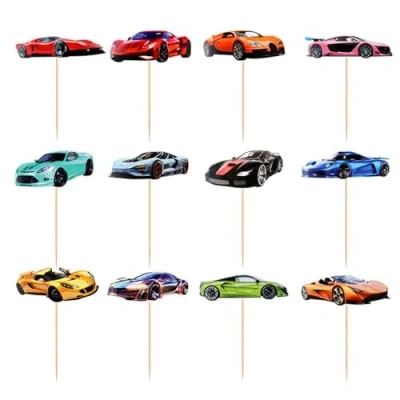 Image of 48Pcs Sports Car Inserts, Cool Racing Supercar Team Cupcake Decorations, Boys Birthday Cake Suitable For Party Decorations