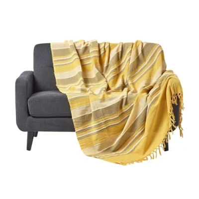 Image of HOMESCAPES Yellow Throw “Morocco Cotton Textured Stripe 150 x 200 cm Bedspread Sofa Handmade Suitable for Armchairs and 2 Seater Sofas or Single Double Beds Machine Washable