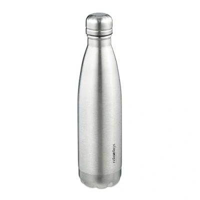 Image of Stainless Steel Water Bottle, Leak proof, Cold &amp; Hot Drinks, Vacuum Insulated 500 ml, Outdoor, Silver Relaxdays