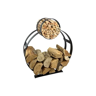 Image of Garden Pride Log Holder/Firewood Rack with kindling holder Ideal for carrying and storing logs it&#039;s an essential fireplace accessory Circle Design