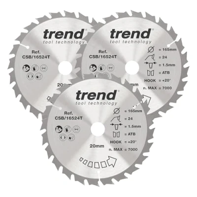 Image of Trend Wood Cordless Circular Saw Blade 165mm x 20mm 24T, 3 Pack