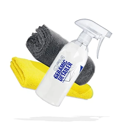 Image of detailmate GYEON Q²M Ceramic Detailer Car Seal and Care Set 400 ml + Premium Microfibre Cloth 320 GSM 40 x cm Yellow Edgeless Super Fleece 550 Grey