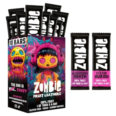 Image of Zombie Fruit Bars, Strawberry &amp; Blackberry (10 Pack, 2 Flavours) Healthy Snacks Low Calorie Snack Box