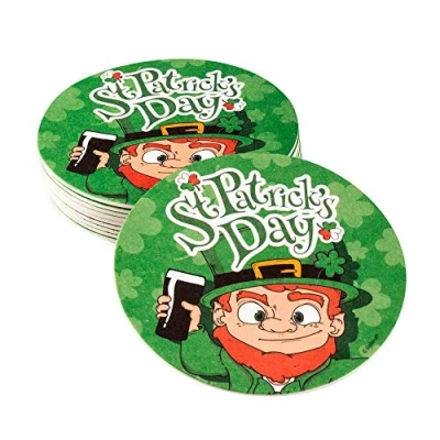Image of Boland 44905 St Patrick&#039;s Day Beer Mats, Pack of 10, Diameter 10 cm, Cardboard Coasters for Glasses or Cups, Party Accessories, Theme