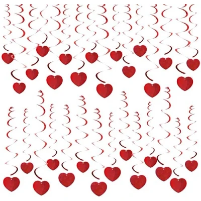 Image of HOWAF 30Pcs Red Heart Hanging Decoration, Valentines Decorations Swirl Ceiling Window Wall Day Wedding Anniversary Engagement Party Romantic