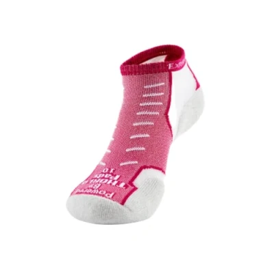 Image of Thorlos Unisex&#039;s Experia Xccu Thin Cushion Running Low Cut Socks, Grey/Pink (1 Pair), Medium