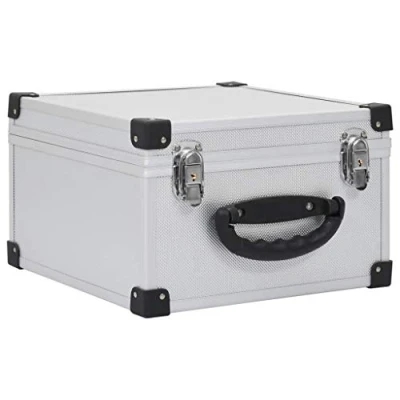 Image of vidaXL Silver CD Case Wood and ABS with Aluminium Trimming Lockable Storage Box Detachable Panels Holds 40 CDs Lightweight Compact