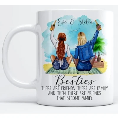 Image of EKAM Personalised Best Friend or Sister Tea Coffee Mug Custom Name Gift Heartfelt Message &amp; Outfit Choices Friendship for Friends, BFF Birthday Present Her, Christmas