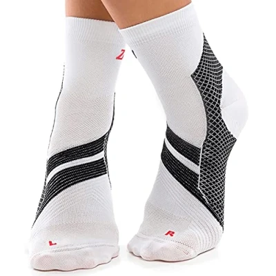 Image of ZaTech Plantar Fasciitis Sock, Compression Socks. Heel, Ankle &amp; Arch Support. (White/Black, Large)