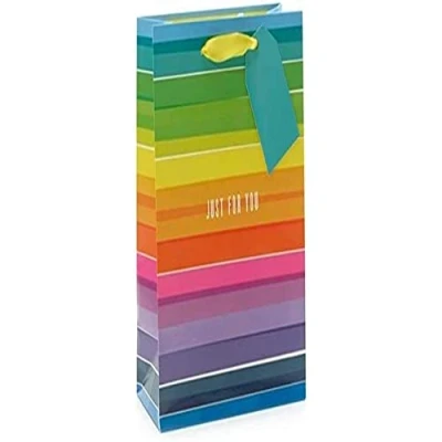 Image of UK Greetings Carlton Cards Collage Medium Gift Bag Rainbow Stripes Just for You