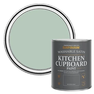 Image of Rust Oleum Green Scrubbable Kitchen Cupboard Paint in Satin Finish Leaplish 750ml