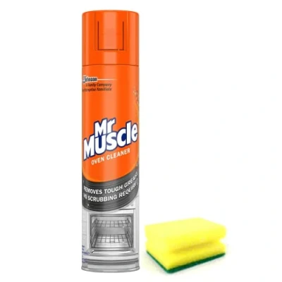 Image of Mr Muscle Oven Cleaner Spray (300 ML) BBQ Degreaser for Tough Grease, Grime With Sponge