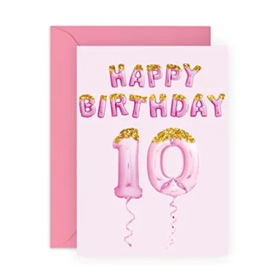 Image of Central 23 10th Birthday Card For Girl Girls Cards 10 Year Old Pink Party Balloons Tenth Daughter Granddaughter Niece Comes With Fun Stickers Made In The UK
