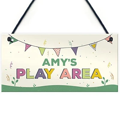Image of RED OCEAN Childs Play Area Sign Personalised Garden Shed Hanging Son Daughter Gift
