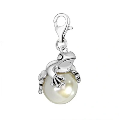 Image of Quiges Imitation Pearl 3D Frog Clip On Charm Pendant Silver Plated Women&#039;s Jewellery