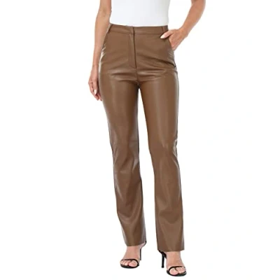 Image of HDE Women&#039;s Faux Leather Pants High Waisted Straight Leg Trousers with Pockets, Brown, Large