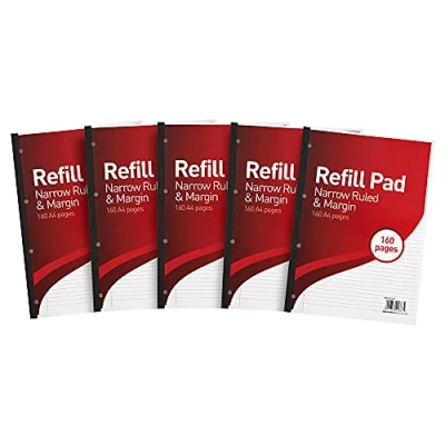 Image of SUMMIT Lined Paper A4 Refill Pad, 6 mm Narrow Ruled and Margin, 160 Page, Pack of 5