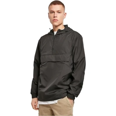Image of Build Your Brand Men&#039;s Basic Pull Over Jacket Windbreaker, Black, L