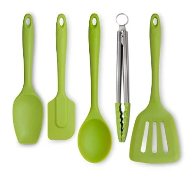 Image of Zeal JSET45L Non Stick Silicone Tongs, Turner, Spatula Cook Spoon 5 Piece Set Lime
