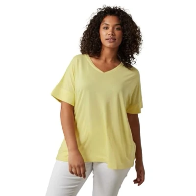 Image of EVANS Curve V Neck Modal Rich T Shirt Women&#039;s Plus Size Yellow