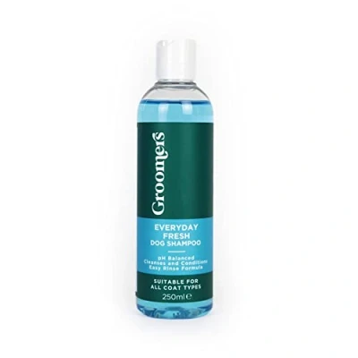 Image of GROOMERS Everyday Fresh Dog Shampoo for grooming Long lasting fragrance Cleanses and conditions dirty dogs pH balanced Vegan Paraben Free Easy rinse Suitable all coats (250ml),Blue