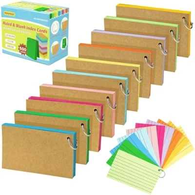 Image of 500 Pcs 10 Pack Lined Index Cards Colours Revision 5x3&quot; [127x77mm] Multi Coloured Record for Office School Home Study Learning PAP06MX500