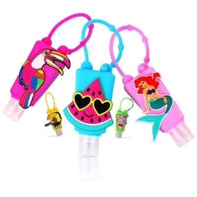 Image of Swans&amp;Sam Hand Sanitiser Plastic Refillable 6 Bottles Empty Silicone Sanitizer gel Holder Keychain Carrier Travel