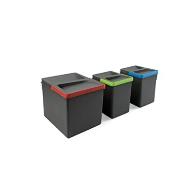 Image of Emuca Recycle Containers for kitchen drawers, Height 216mm (8,5 inch), 1x12L + 2x6L, Anthracite grey plastic, Plastic