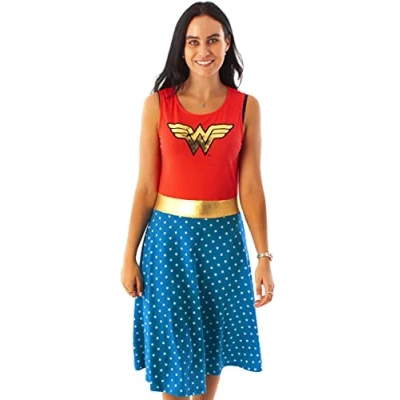 Image of DC Comics Wonder Woman Dress For Women Cosplay Red OR Blue Options Ladies Fancy Party Outfit Gifts S