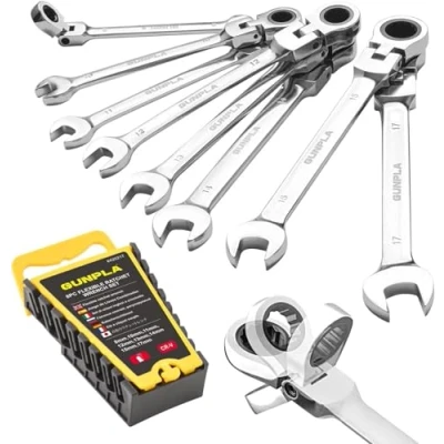 Image of Gunpla 8 Pieces Combination Spanner Set Metric Flexible Wrenches Reversible Ratcheting Wrench Tool Kit Head CR V 17MM