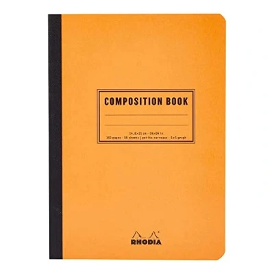 Image of RHODIA 119208C Flexible Notebook Cloth Back Composition Book Orange A5 Small Squares 160 pages White Clairefontaine Paper 80 g/m Classic