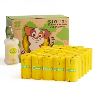 Image of YORJA Dog Poo Bags with Dispenser &amp; Holder, 510 Pet Poop Bags, Extra Thick and Strong 100% Leak Proof Unscented Waste (Yellow)