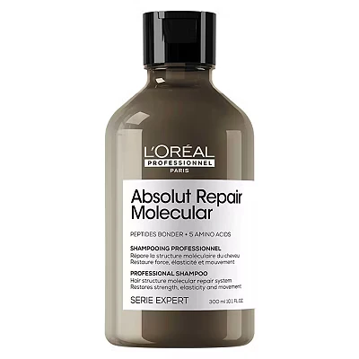 Image of L’Oréal Professionnel, Absolut Repair Molecular Hair Shampoo, Sulfate Free, Repairs Damage and Restores Strength, For All Damaged Types, SERIE EXPERT, 300 ml