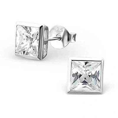 Image of The Goldmine Small 5x5mm Square Shaped Stud Earrings Genuine 925 Sterling Silver and Clear Cubic Zirconia (April Birthstone) incl. Presentation Box