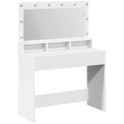 Image of vidaXL Modern White Mirror Vanity Table LED Light Makeup Desk with Storage 100x41x135 cm MDF Bedroom Dressing Furniture