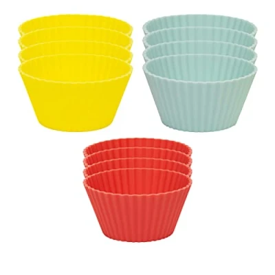 Image of Multicolour Silicone Cupcake Cases 12 Pack Reusable Muffin Moulds for Baking with Children, Dishwasher Safe, Eco Friendly