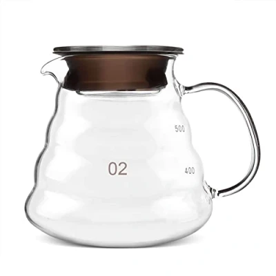 Image of 500ml Glass Coffee &amp; Tea Pot Drip Kettle Bar Accessory with Heat Resistant, Lid Silicone Band, Thickened for