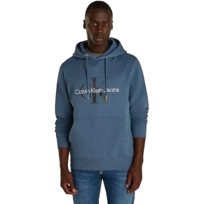 Image of Calvin Klein Jeans Seasonal Monologo Regular Hoodie Sweatshirt, Men&#039;s, Size: Small, Blue coast