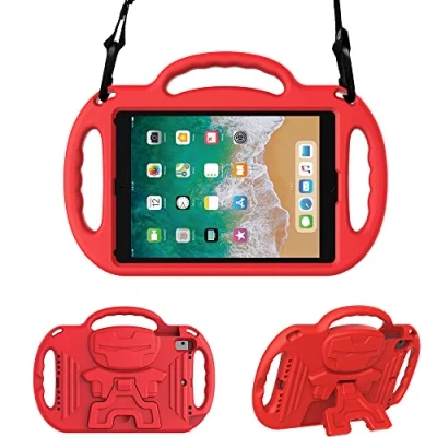 Image of Surom Kids Case for iPad 9.7 2018/2017 Light Weight Shockproof Handle Stand Cover with Shoulder Strap Lanyard compatible 2018/2017/iPad Air/iPad Air 2 Red