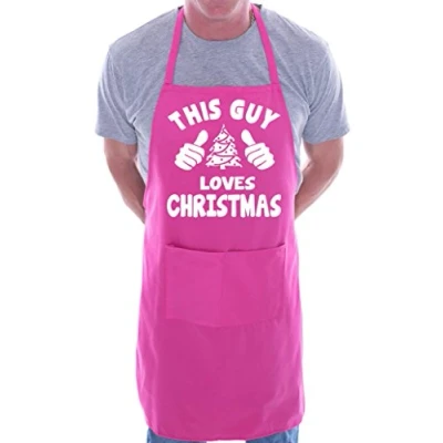 Image of This Guy Loves Christmas Santa BBQ Cooking Funny Novelty Apron Pink