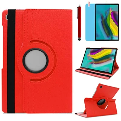 Image of Case for Samsung Galaxy Tab S5e 2019 10.5 inch (SM T720 SM T725) 360 Degree Rotating Stand Full Protective Smart Cover,Bonus Stylus Pen,Screen Film (Red)