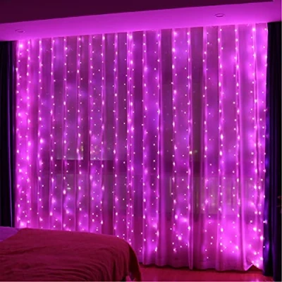 Image of HXWEIYE 300LED Pink Fairy Curtain Lights with Remote Timer Adjustable Brightness for Bedroom, 3mx3m USB Powered 8 Modes Window String Indoor, Outdoor,Weddings, Party,Decorations