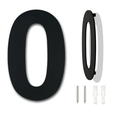 Image of Brushed Modern House Number 6 Inch 152mm Height Black, Made of Solid 304 Stainless Steel, Floating Appearance and Easy to Install (Number 0 Zero)